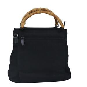 GUCCI Bamboo Hand Bag Nylon Black Silver